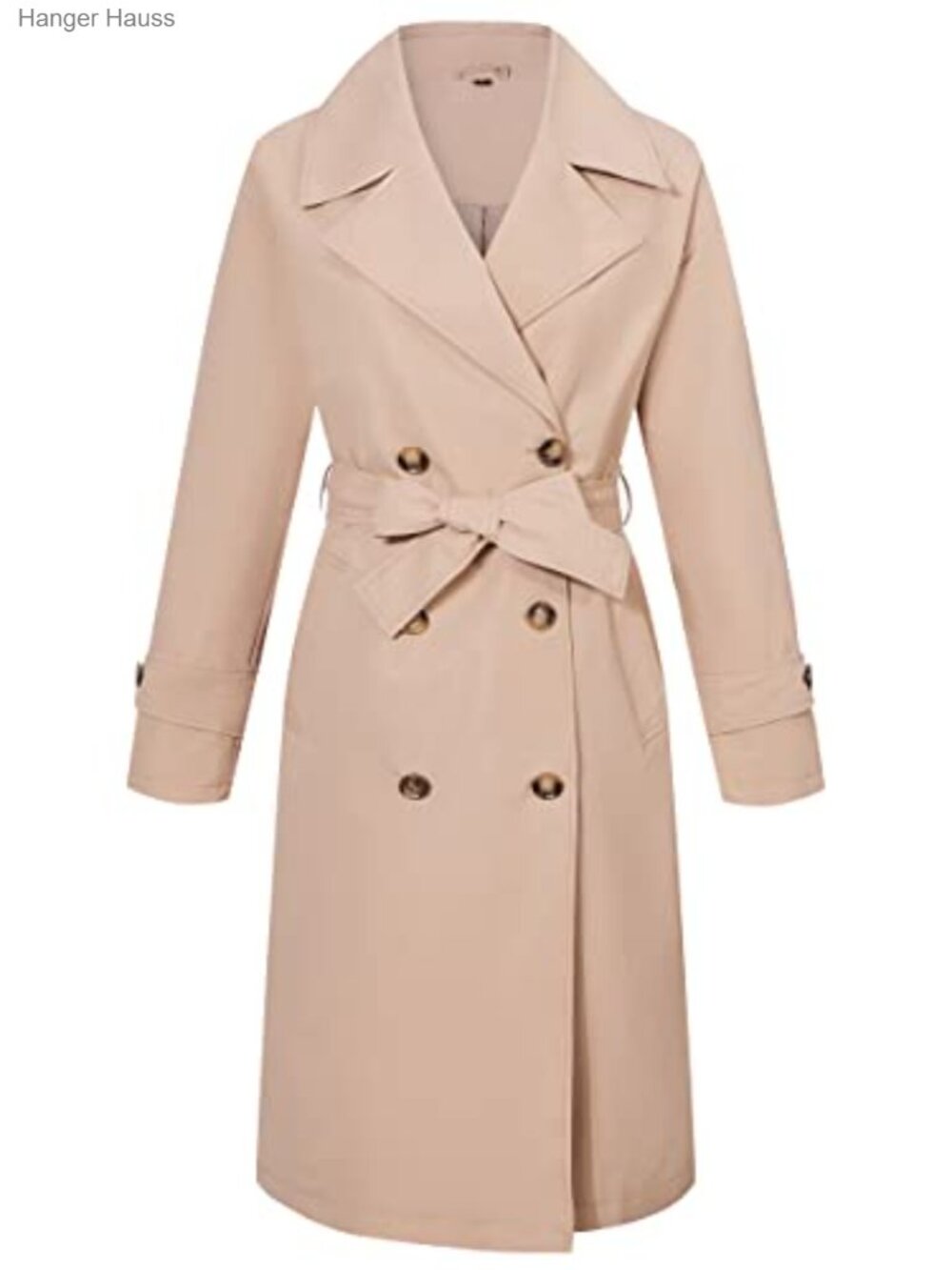 Women's Double-Breasted Trench Coat Water Resistant Long Sleeve with Belt